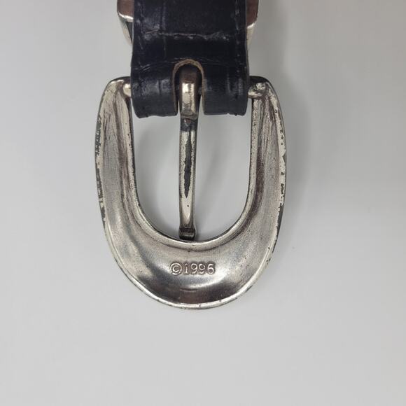 Vintage Black Leather Belt Womens Large Western Cowgirl Rodeo Croc Embossed 90s